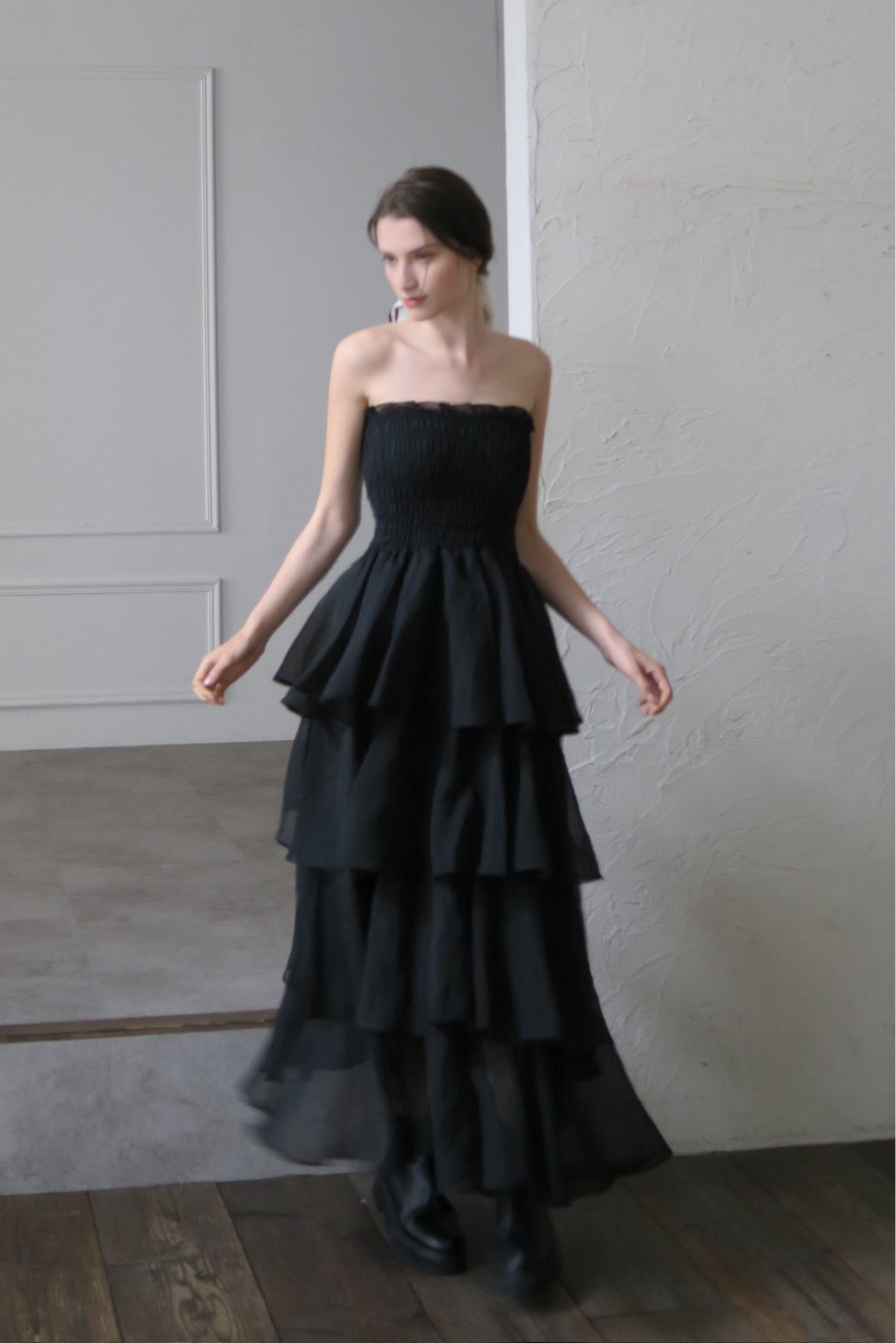 ワンピース maison celon frilly tiered dress BLACK frilly tiered dress – célon