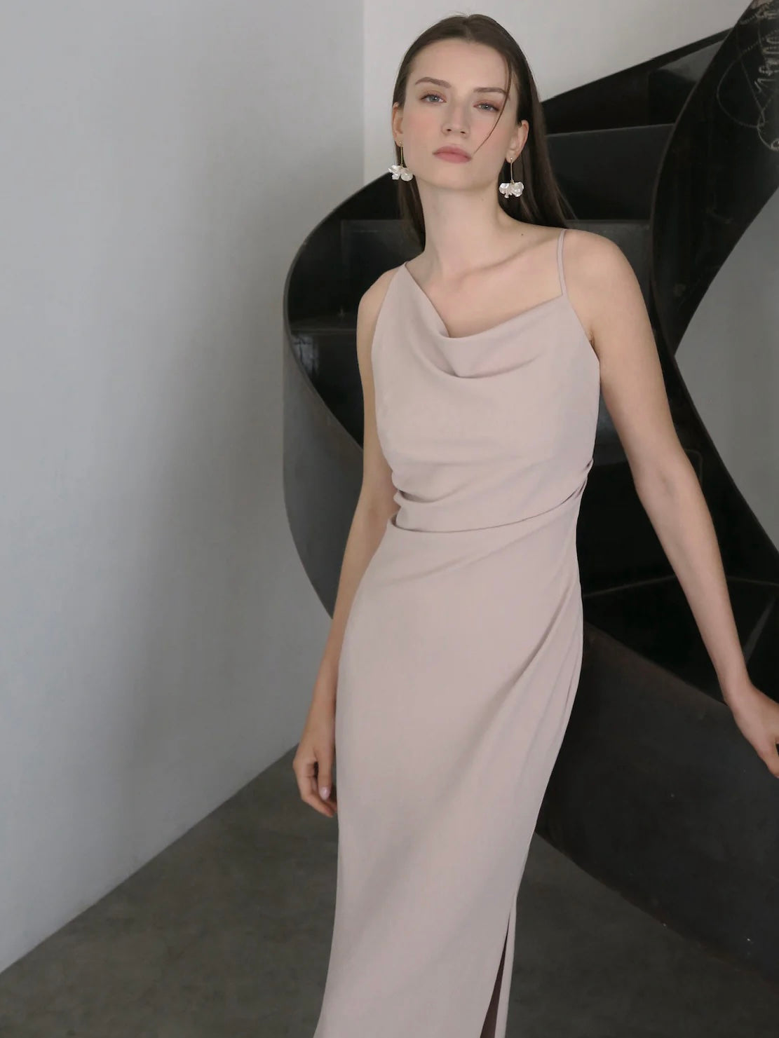 asymmetry drape cami dress – célon