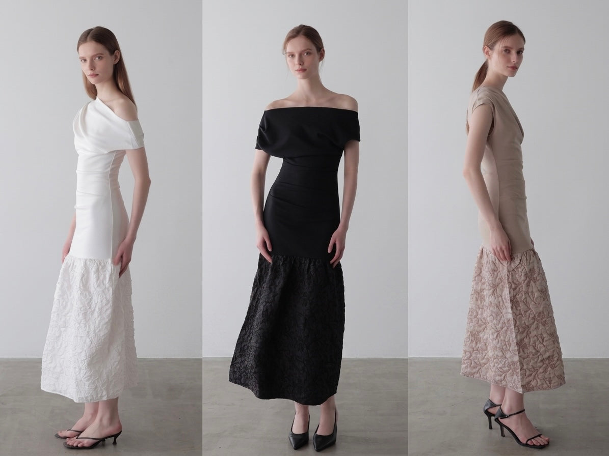 off-shoulder jacquard maxi dress