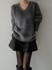 fuzzy v neck sweater