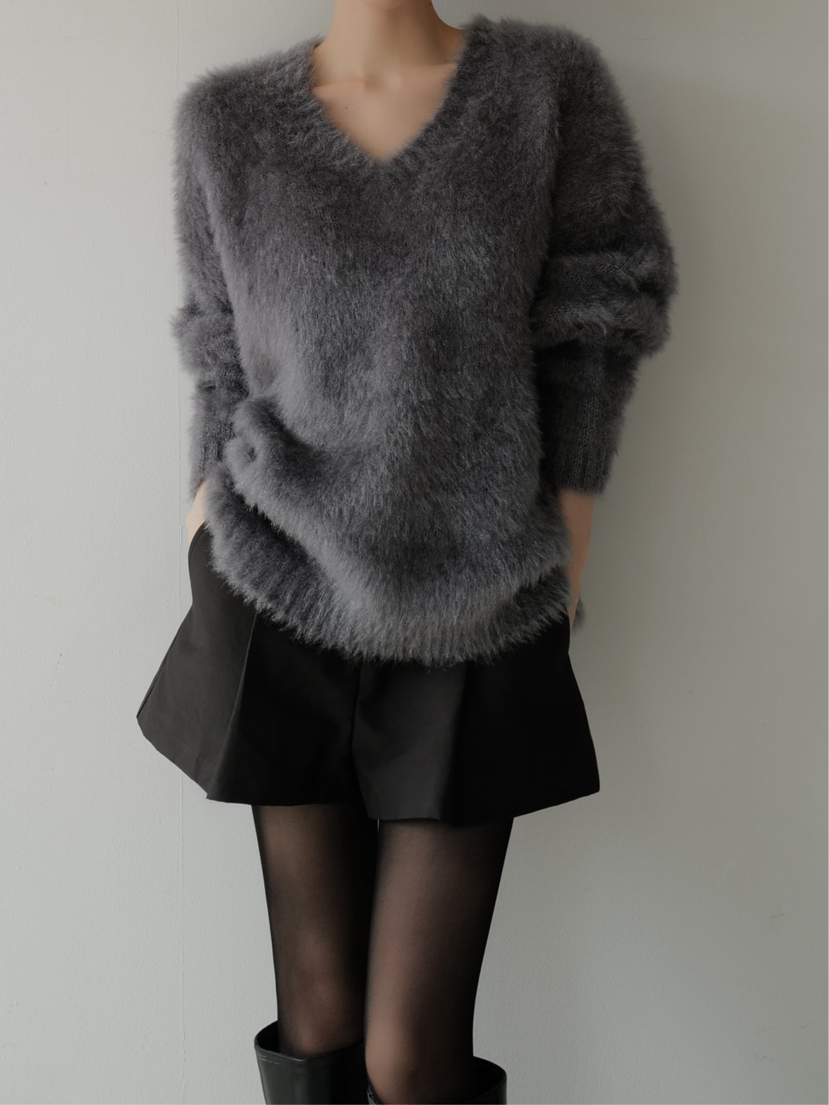 fuzzy v neck sweater