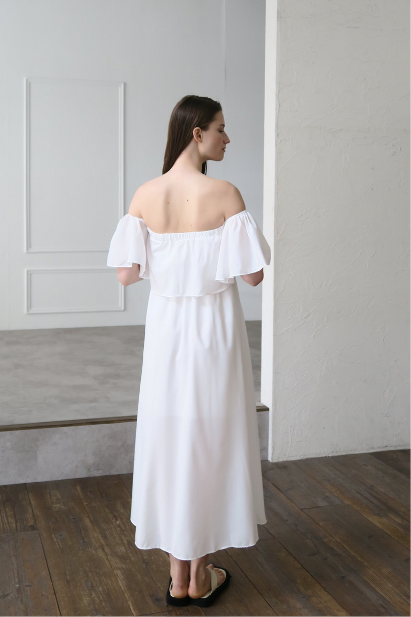 flare top off shoulder dress