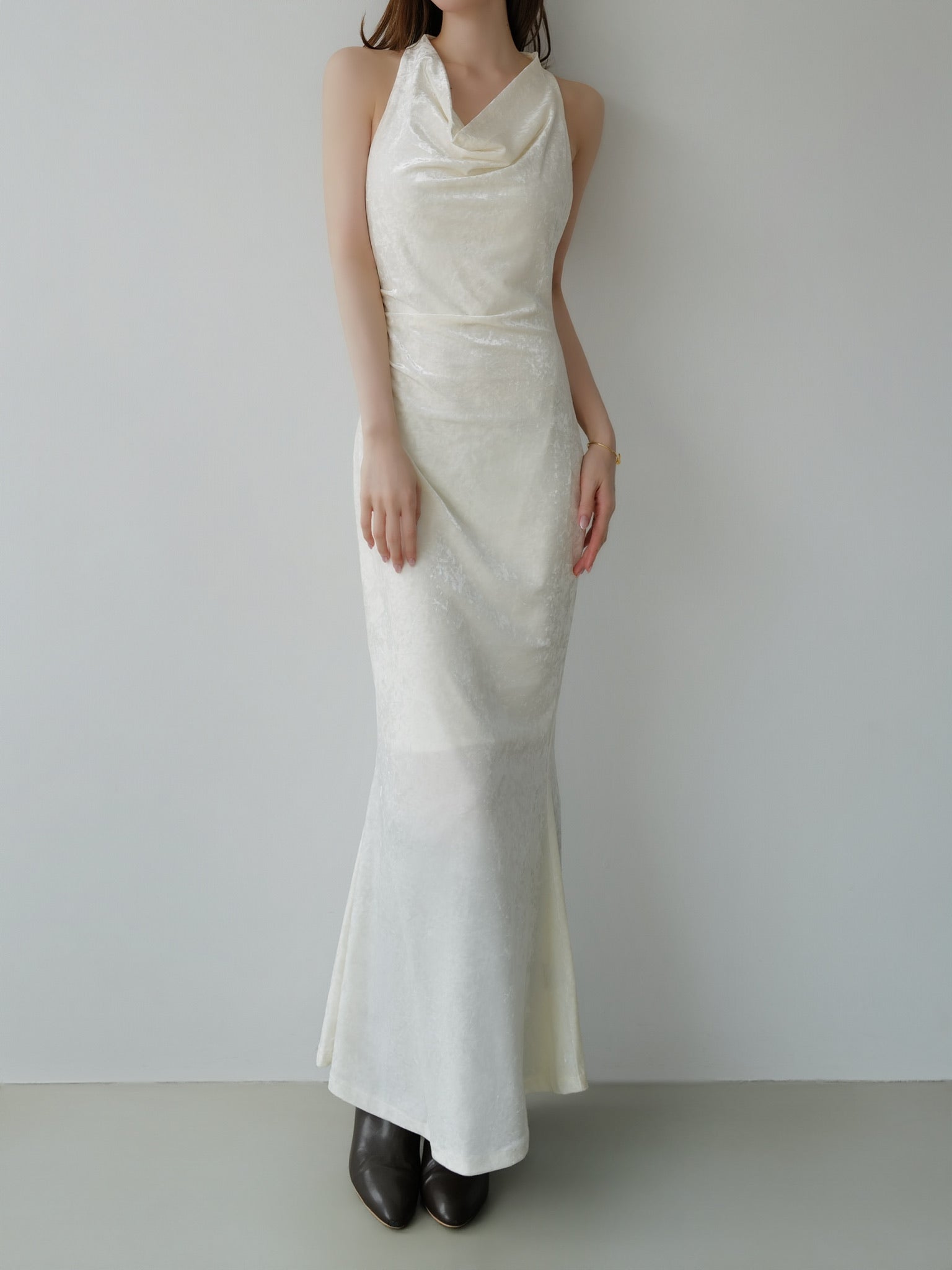drape velour long dress