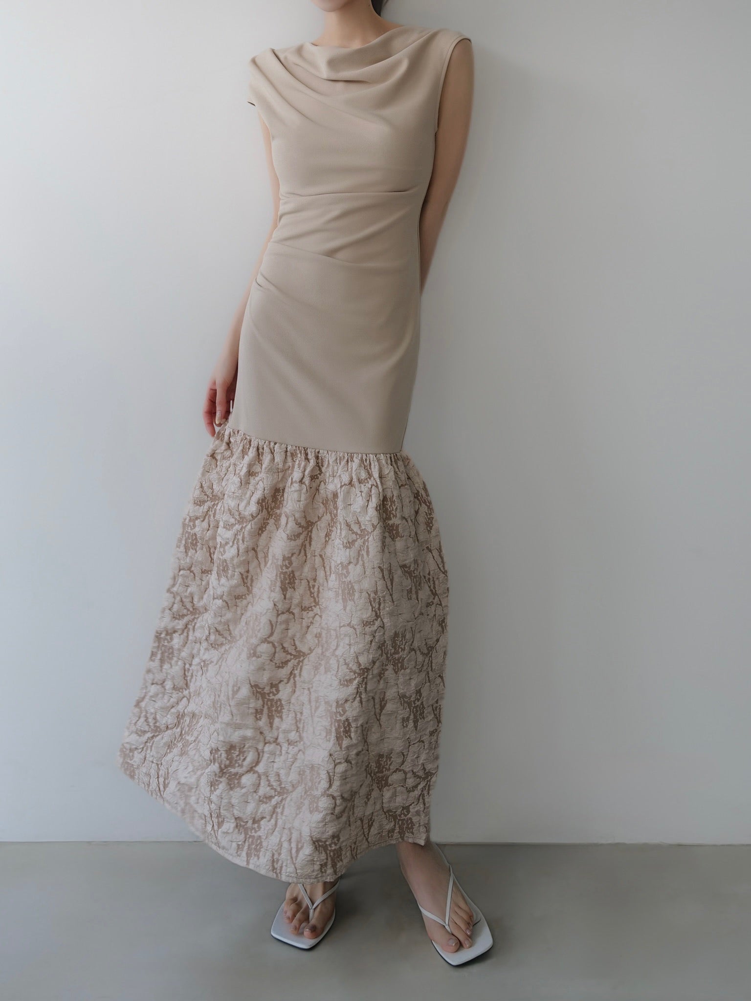 off-shoulder jacquard maxi dress