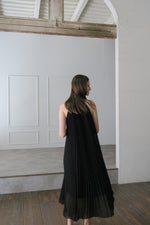 pleated halter maxi dress