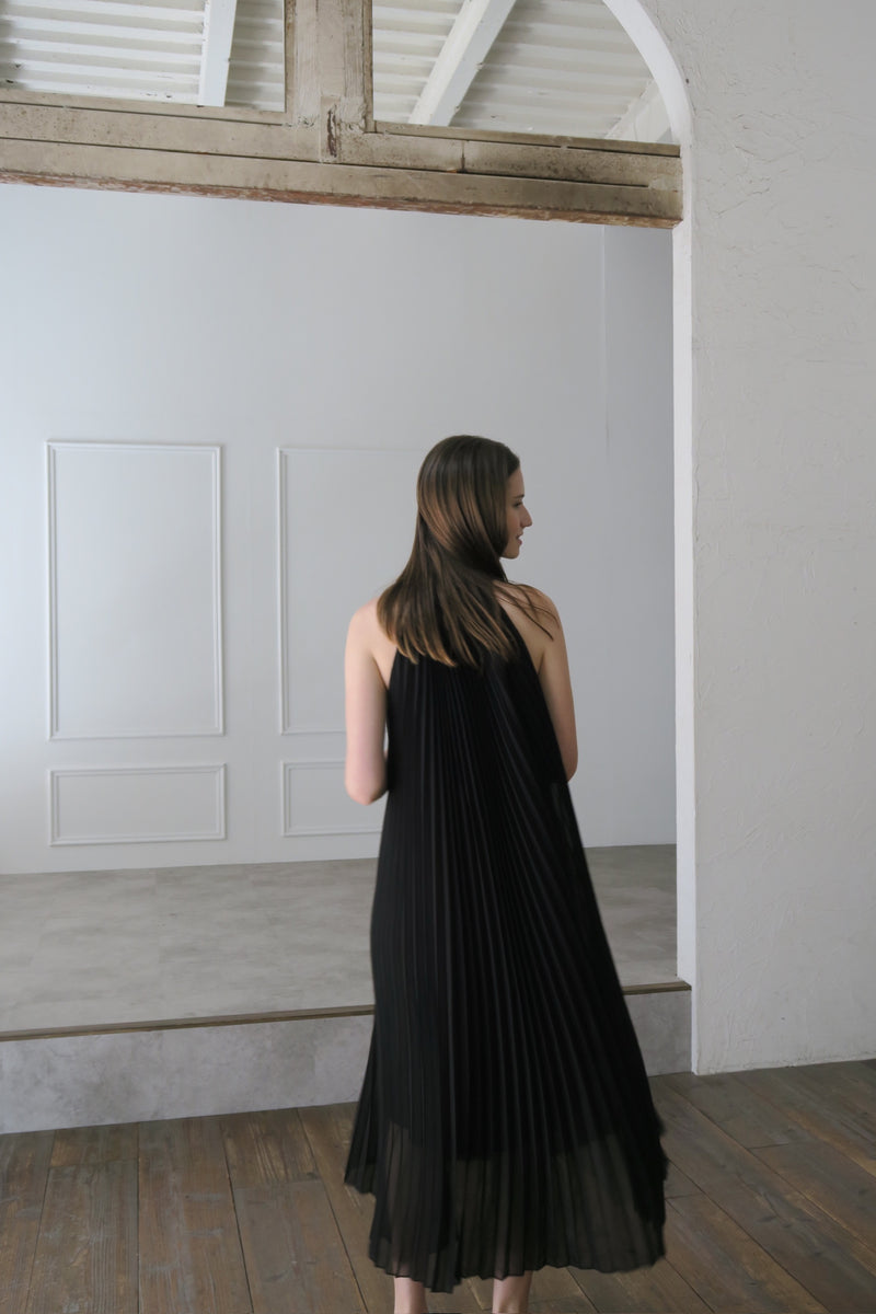 pleated halter maxi dress
