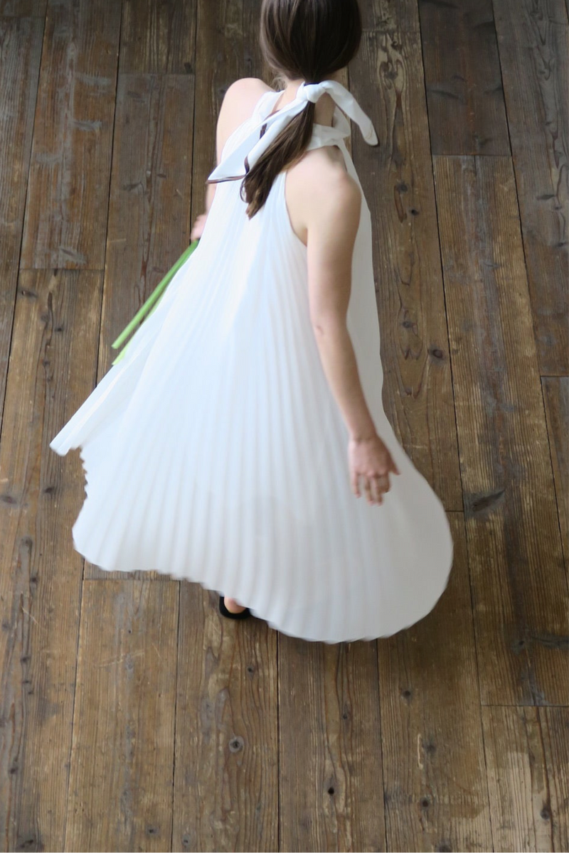 pleated halter maxi dress