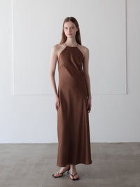 satin halter open back dress