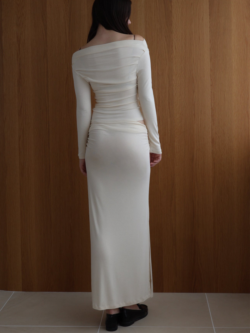 ruched waist long skirt