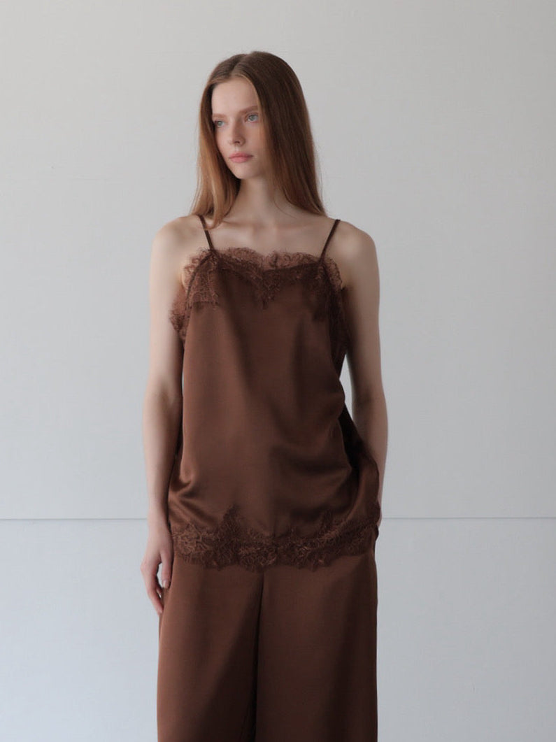 lace layered satin cami blouse