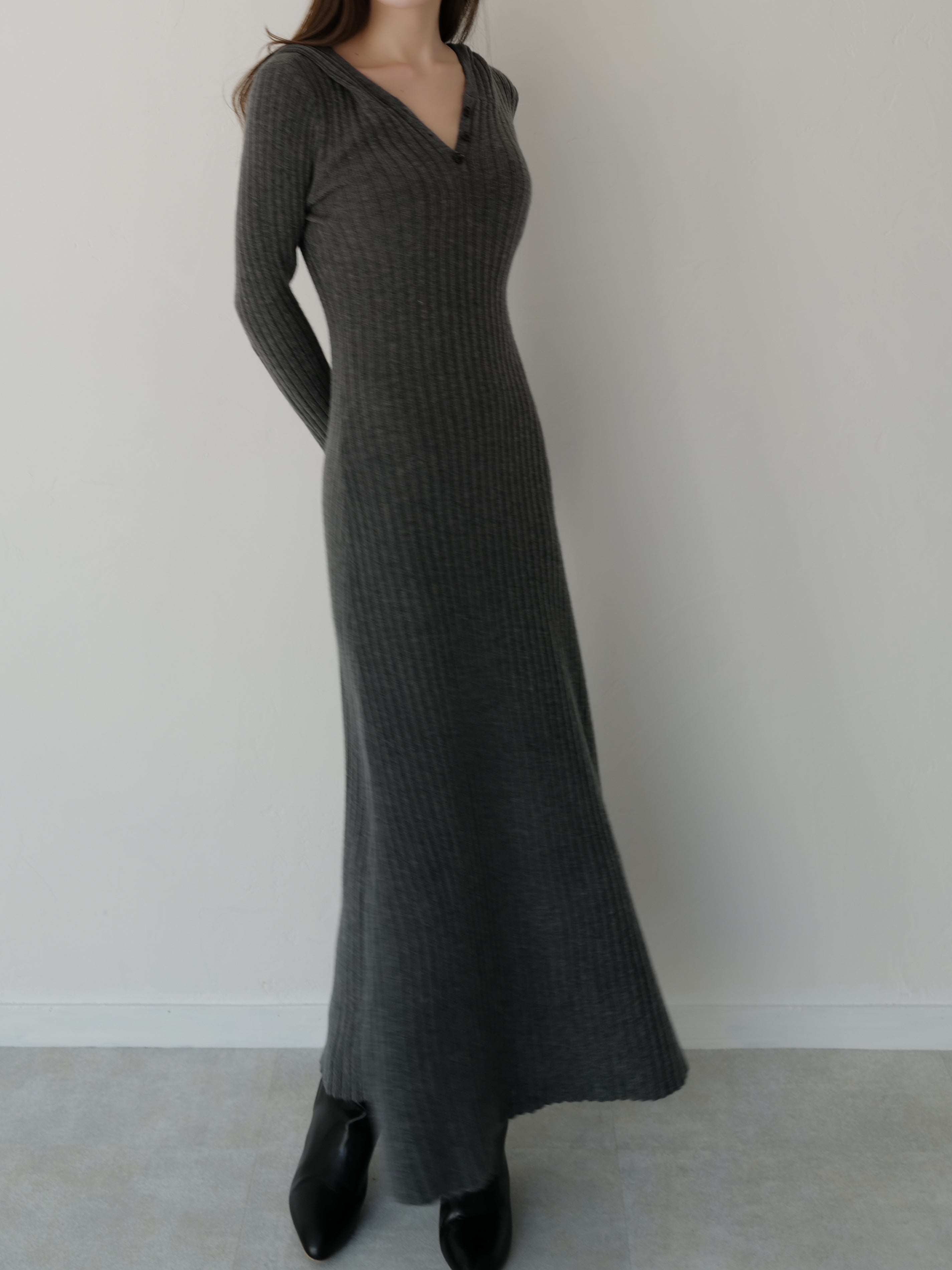 ワンピース maison celon hoodie rib knit dress hoodie rib knit dress – célon