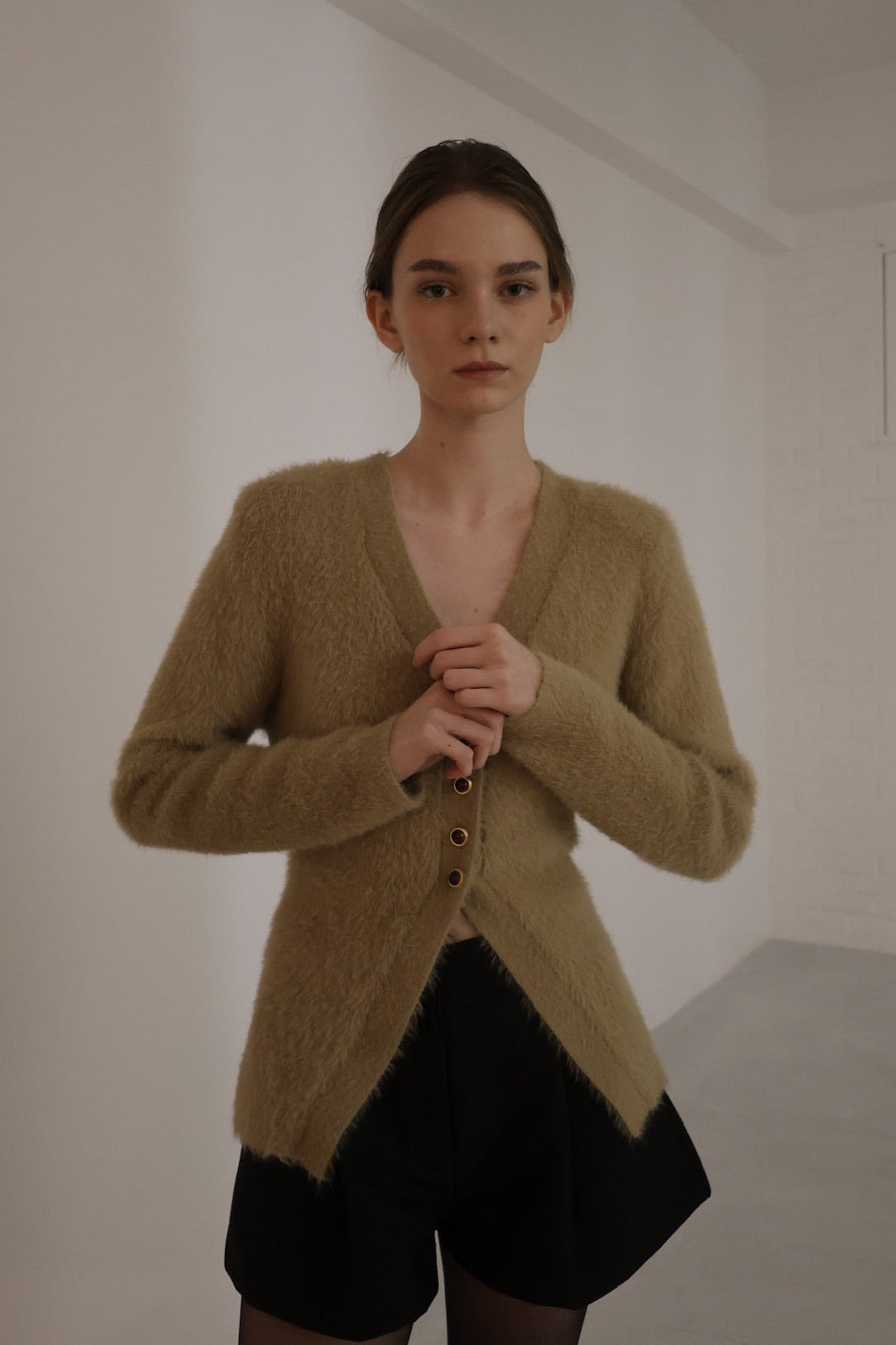 angora slim knit cardigan