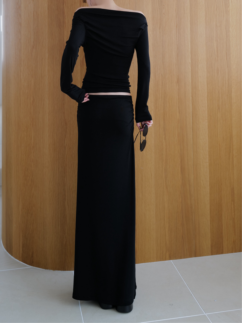 ruched waist long skirt