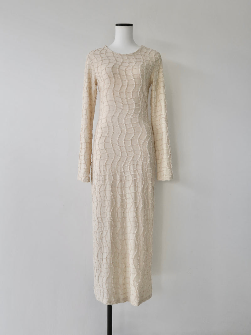 wavy tile pattern long sleeve dress