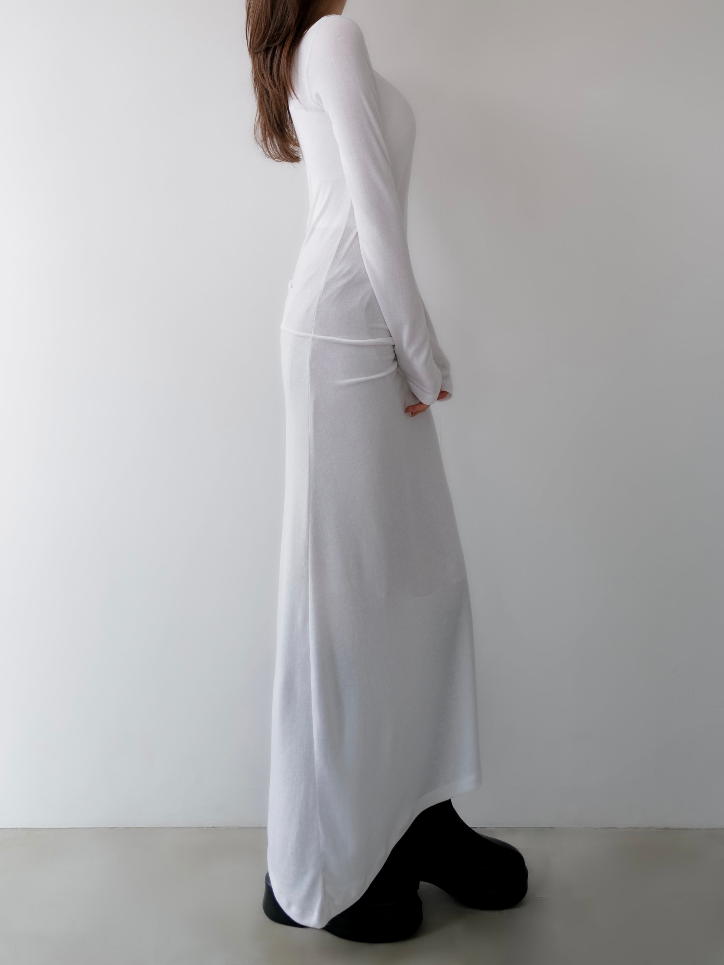 silky fitted off shoulder long dress
