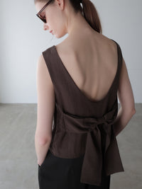 back ribbon linen blouse