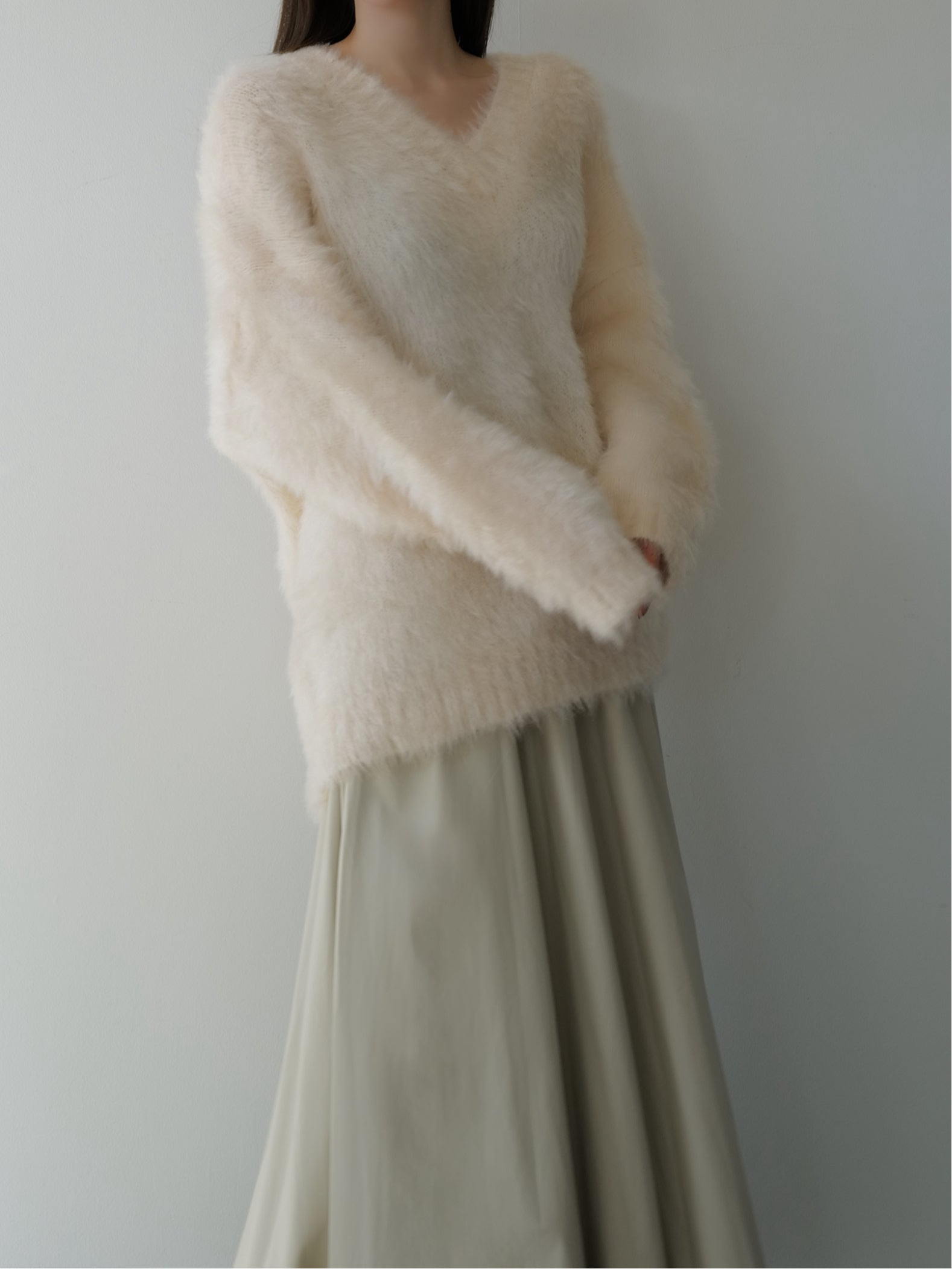 fuzzy v neck sweater