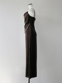 velour asymmetry drape cami dress