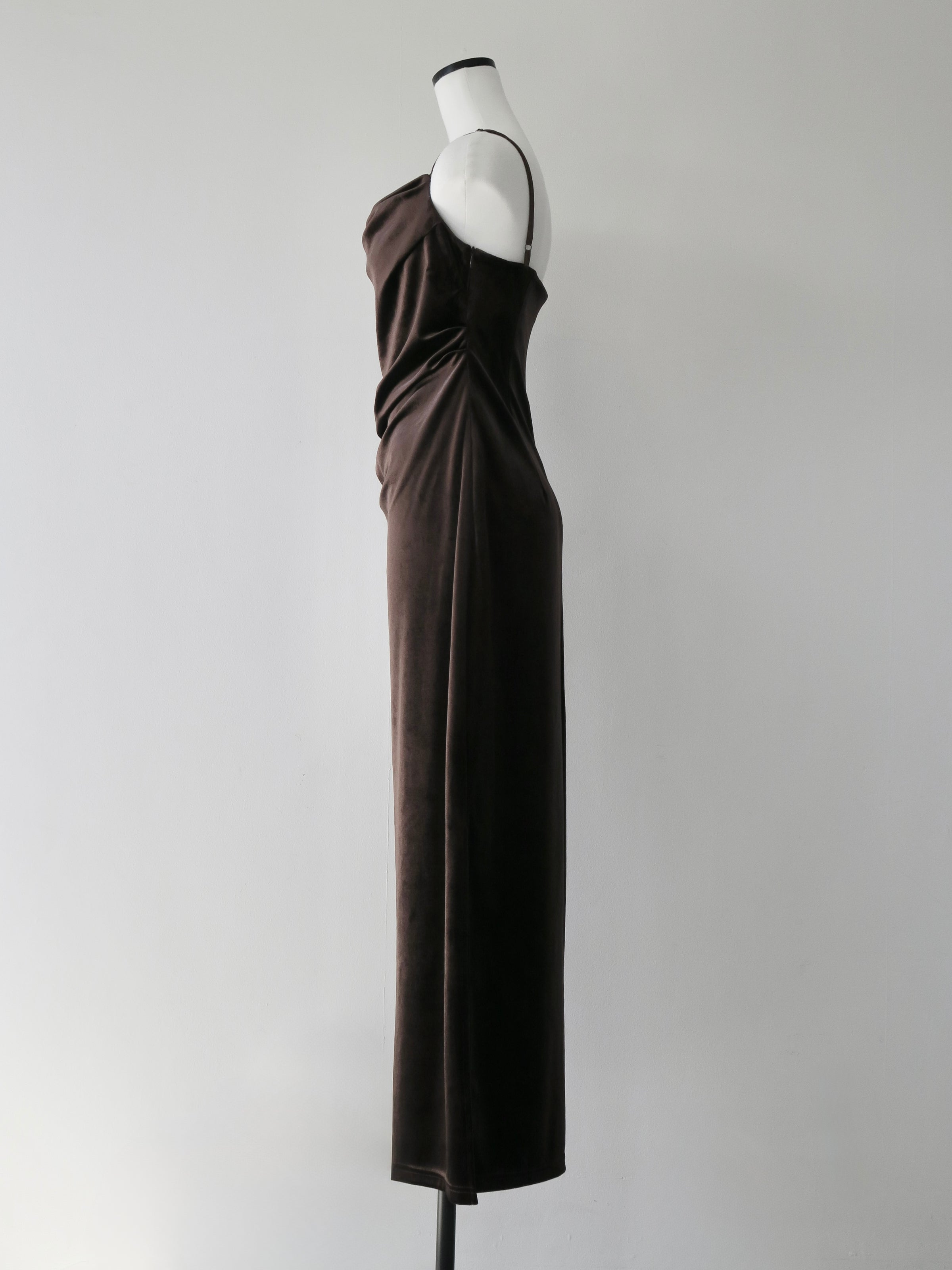 velour asymmetry drape cami dress