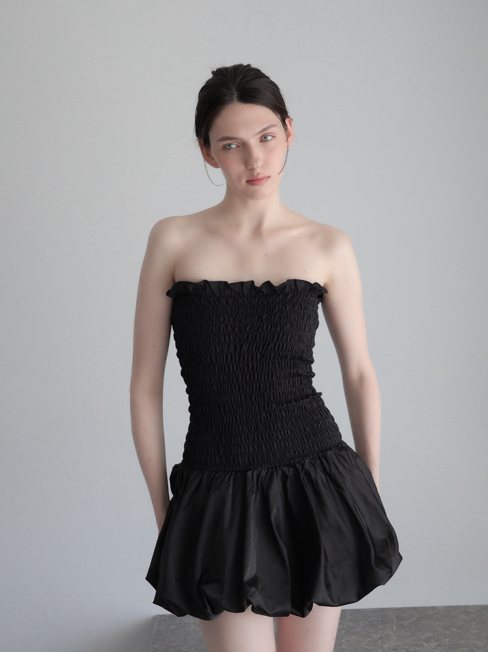 volume flare mini dress