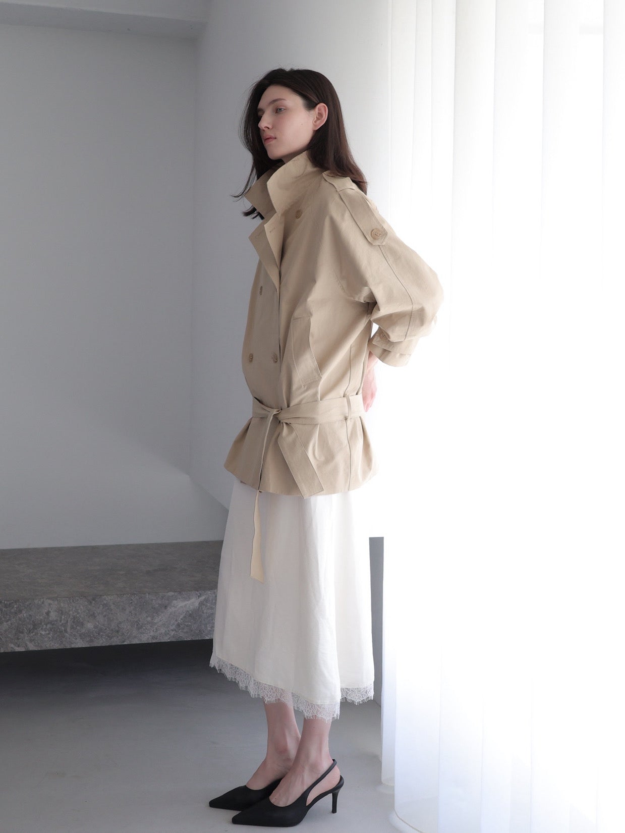 modern short trench coat