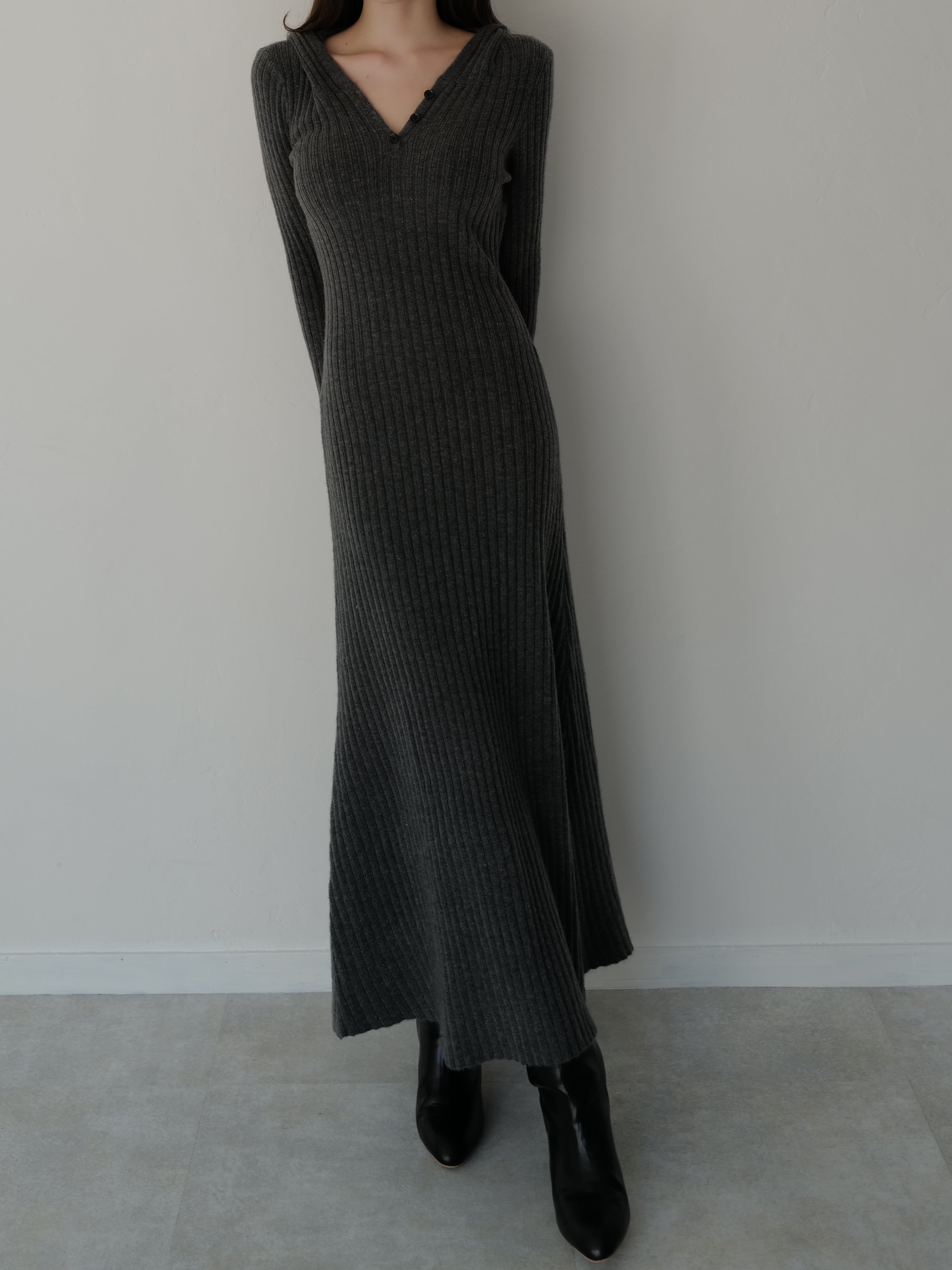 hoodie rib knit dress – célon