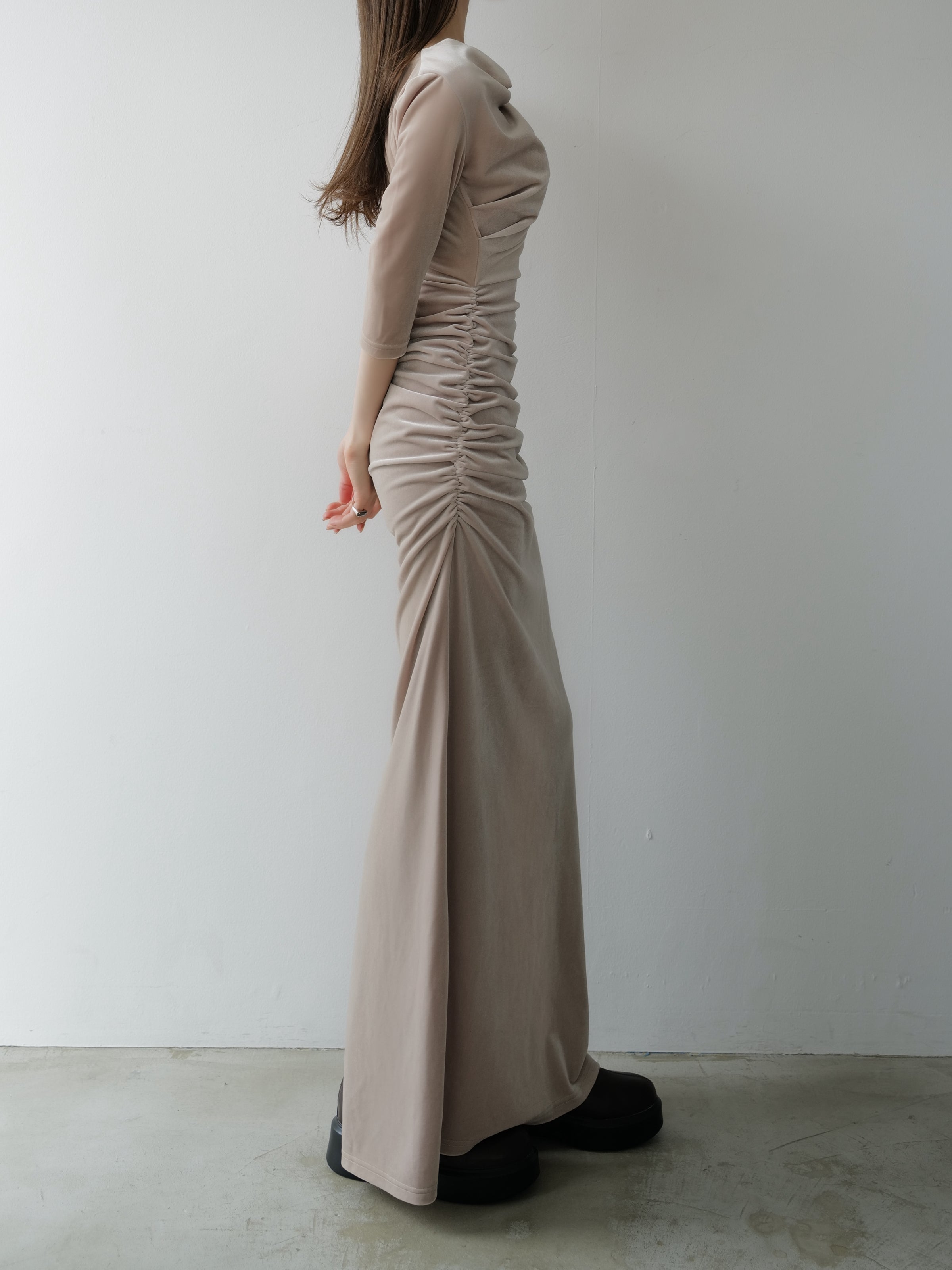 shirring drape velour dress