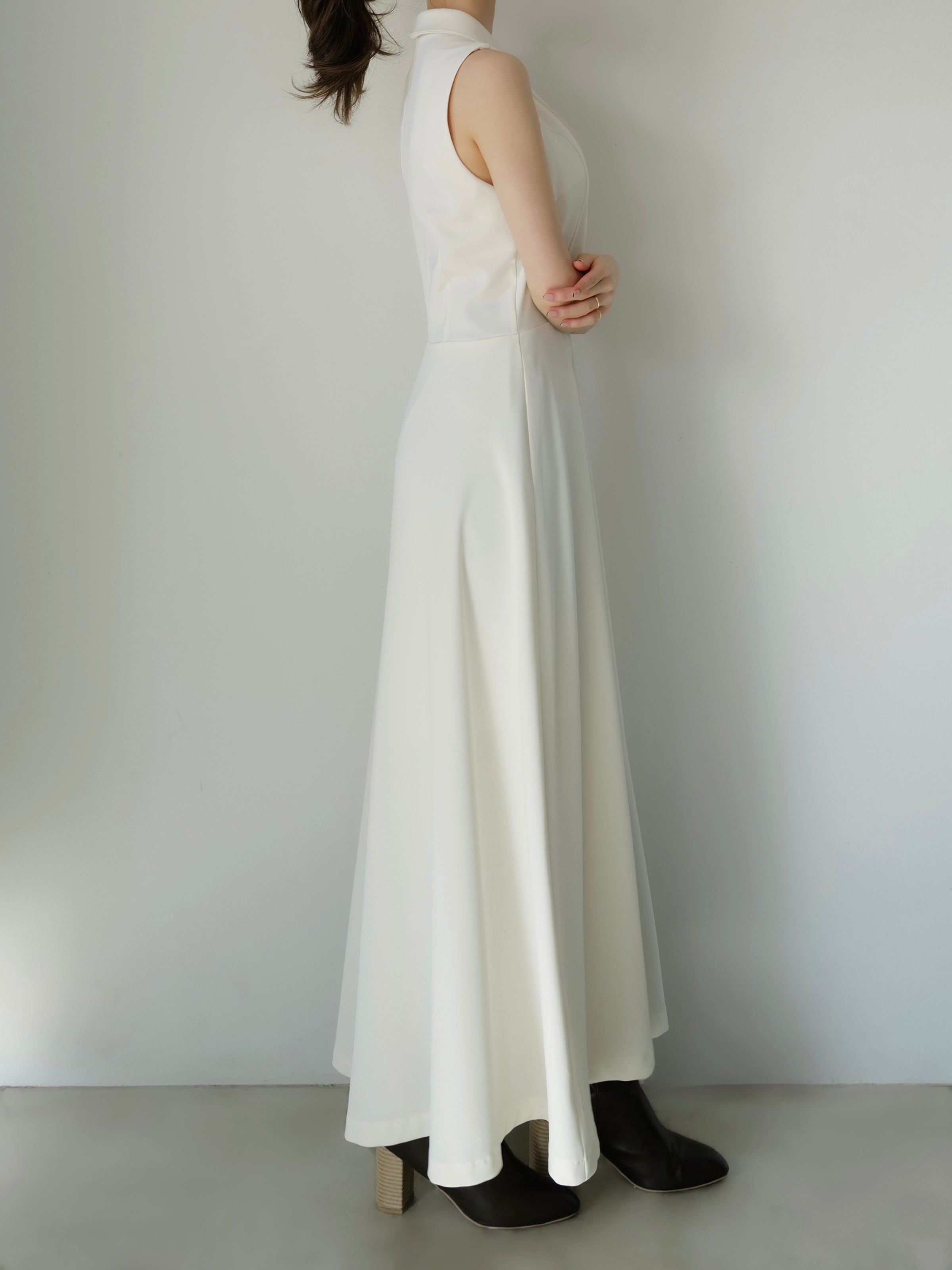 shawl collar sleeveless dress