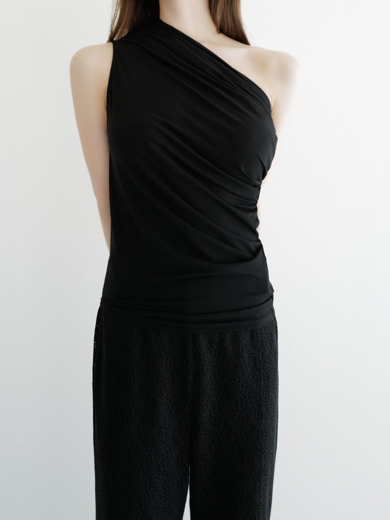 one shoulder ruched tank
