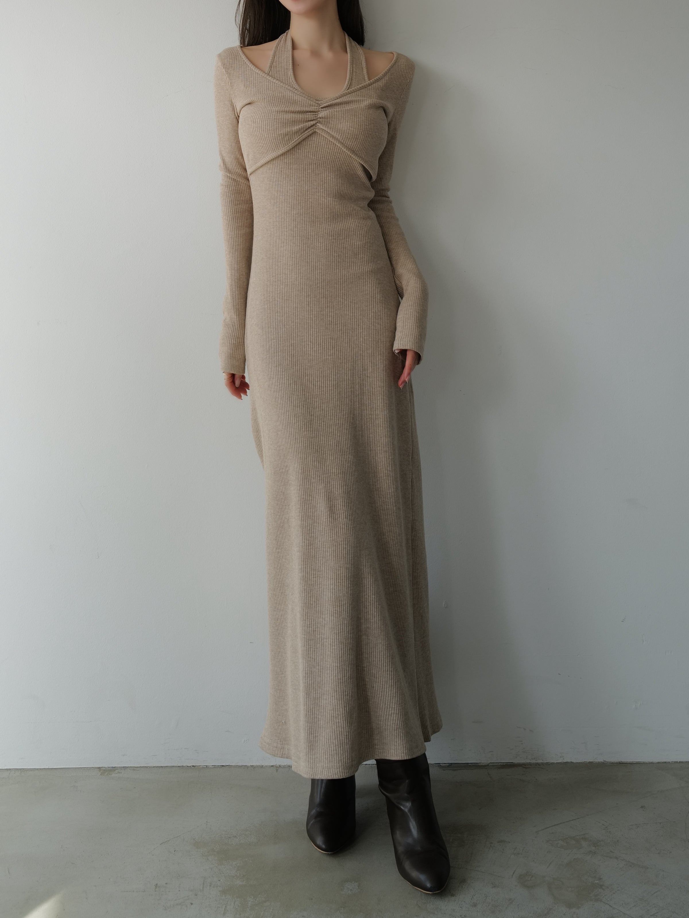 front cross rib knit dress