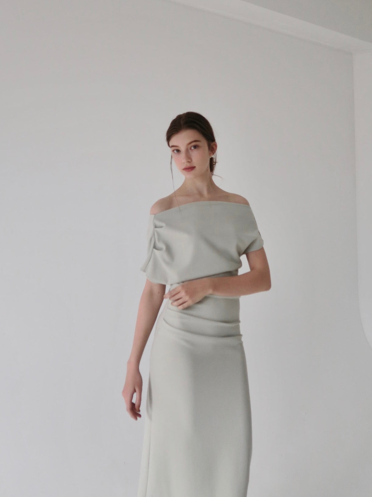 off shoulder drape dress – célon