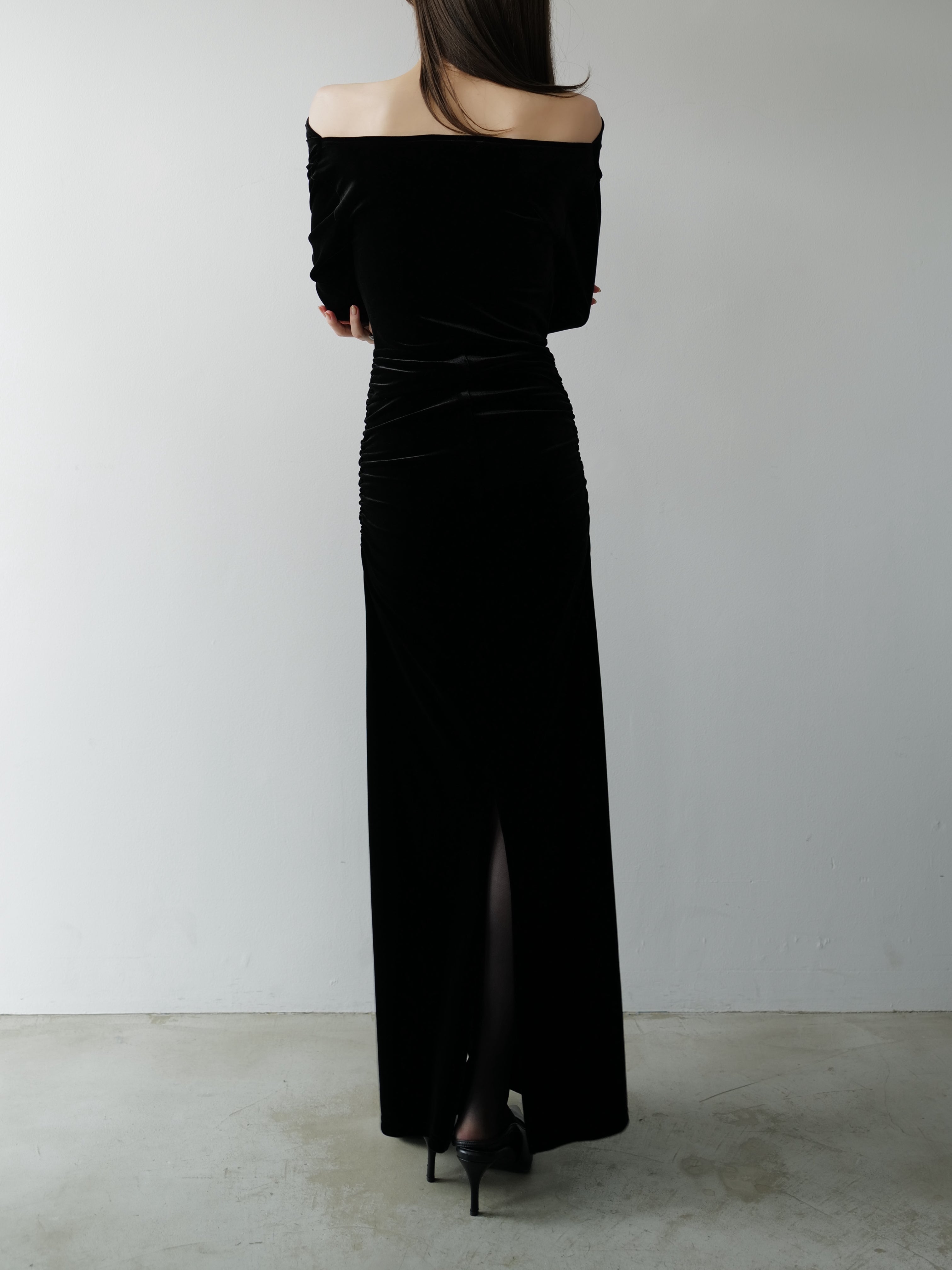 shirring drape velour dress – célon