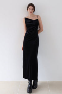 velour asymmetry drape cami dress