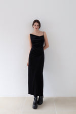 velour asymmetry drape cami dress