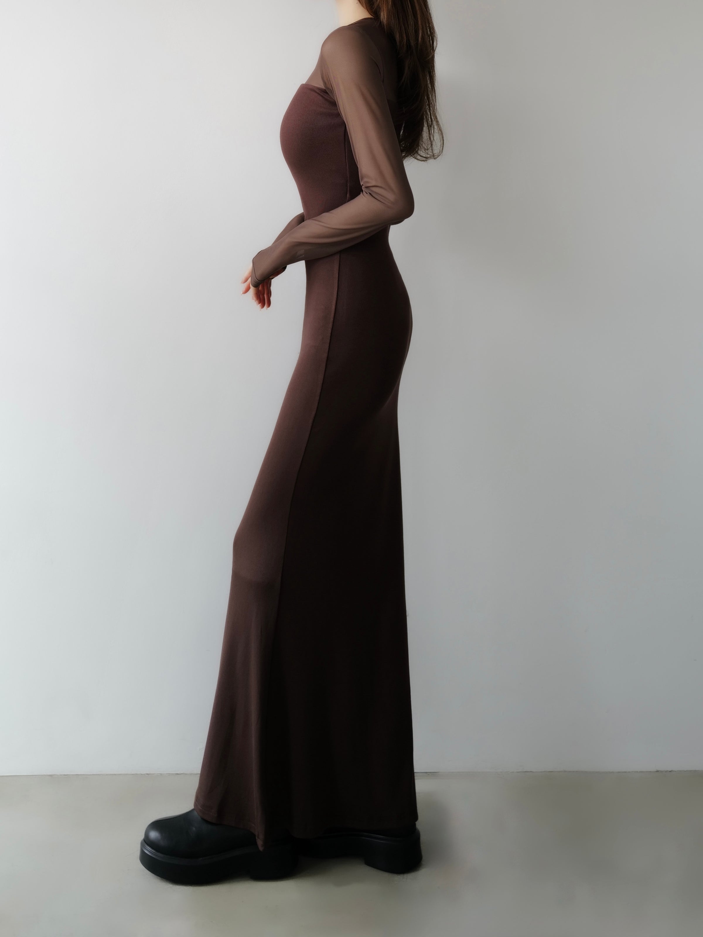 soft sheer neck maxi dress