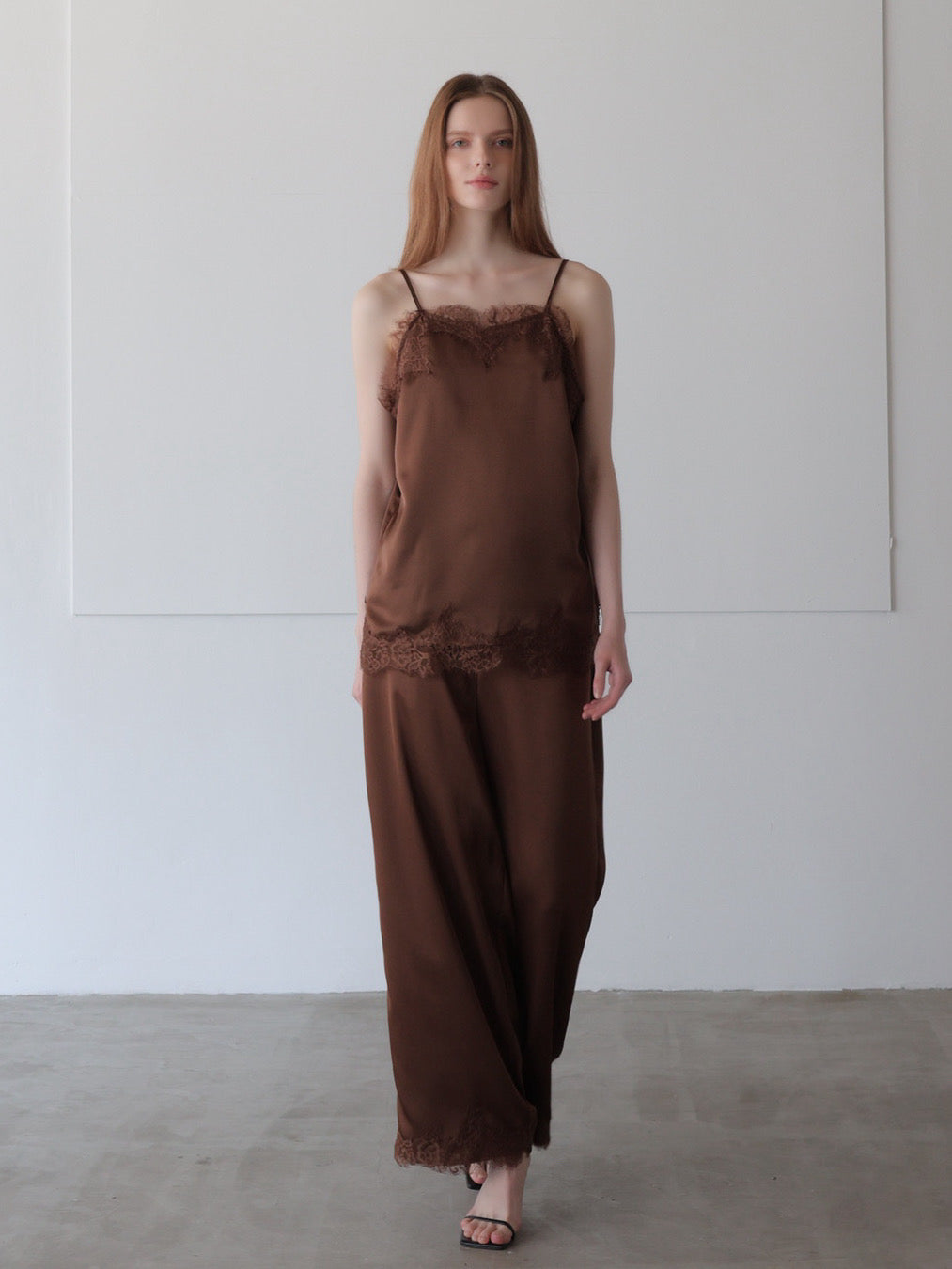 lace layered satin cami blouse