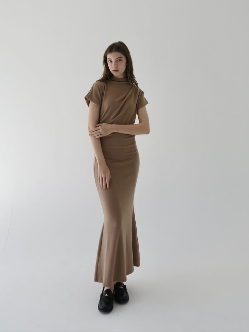 mock neck drape dress