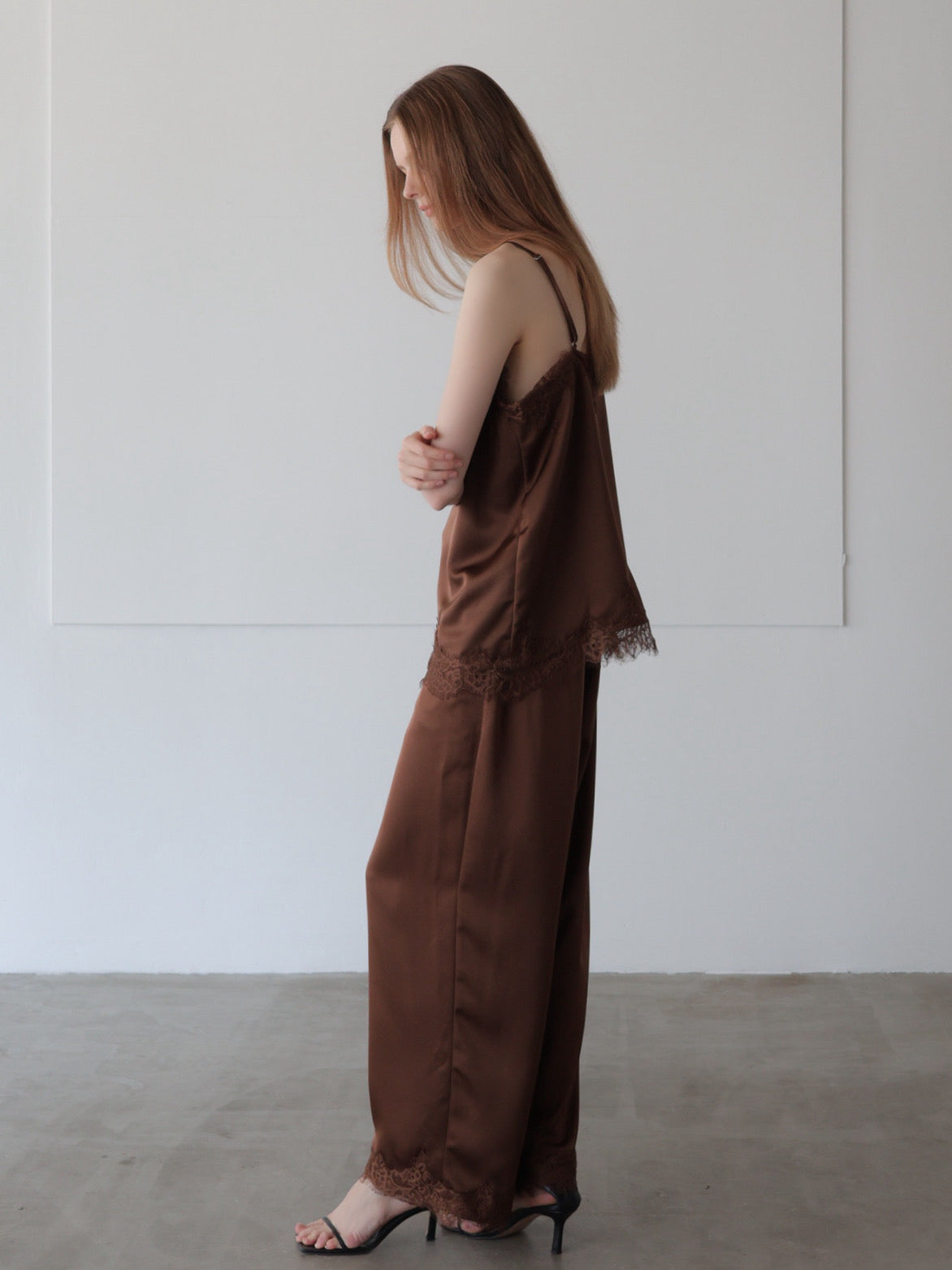 lace layered satin pant
