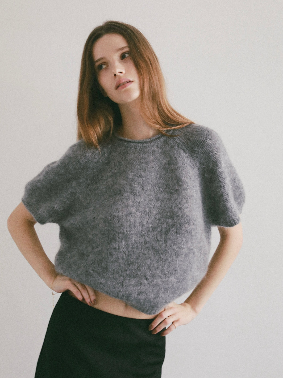 wool mohair short sleeve knit