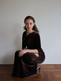 shirring drape velour dress