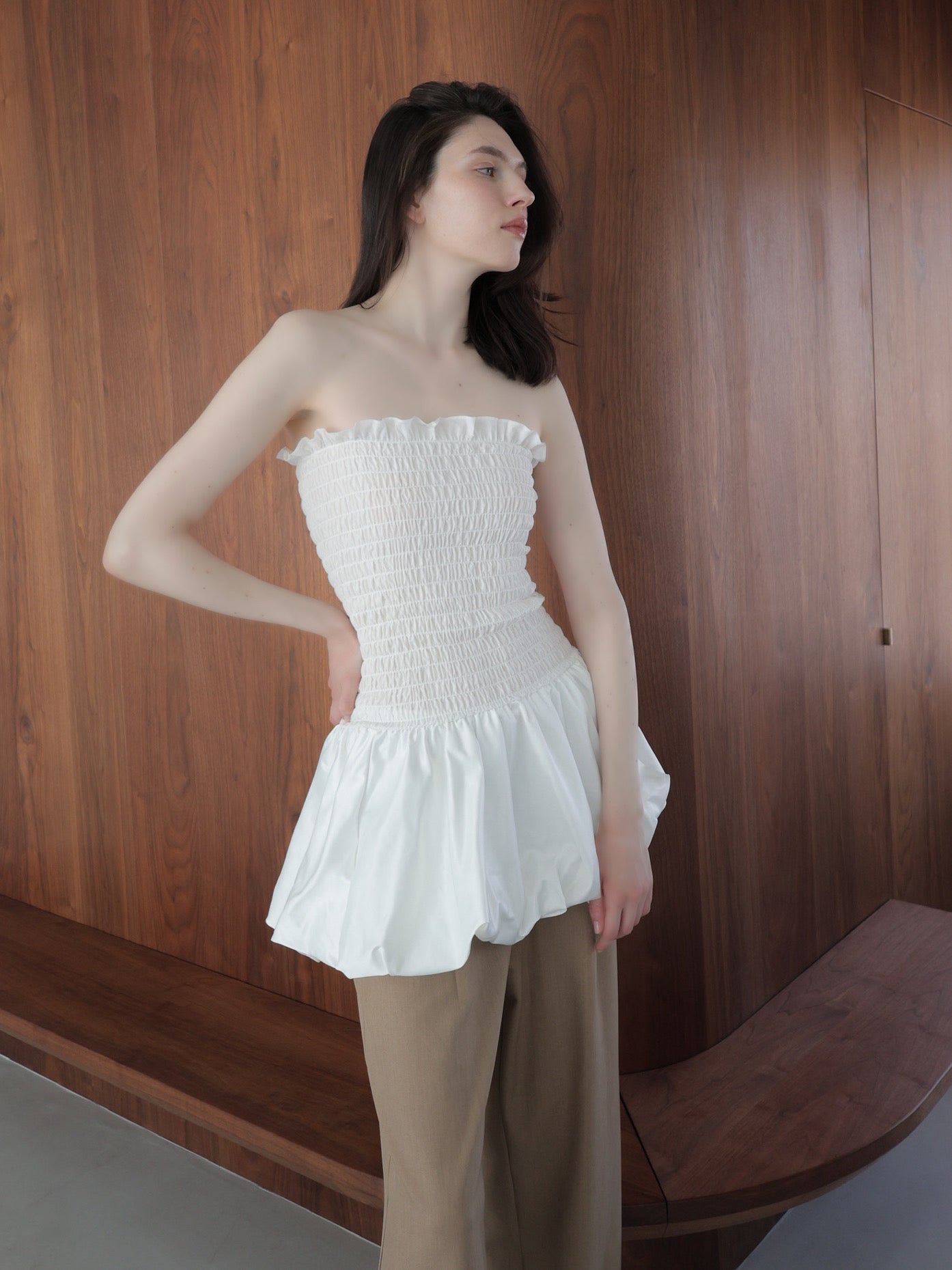 volume flare mini dress