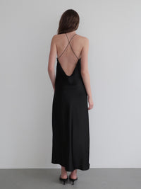 satin halter open back dress