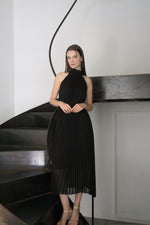 pleated halter maxi dress