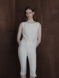 back ribbon linen blouse