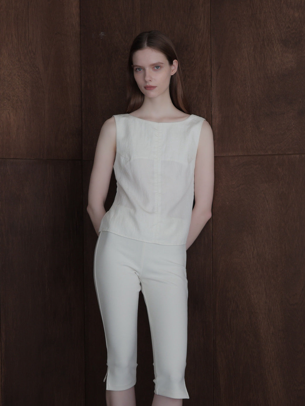 back ribbon linen blouse