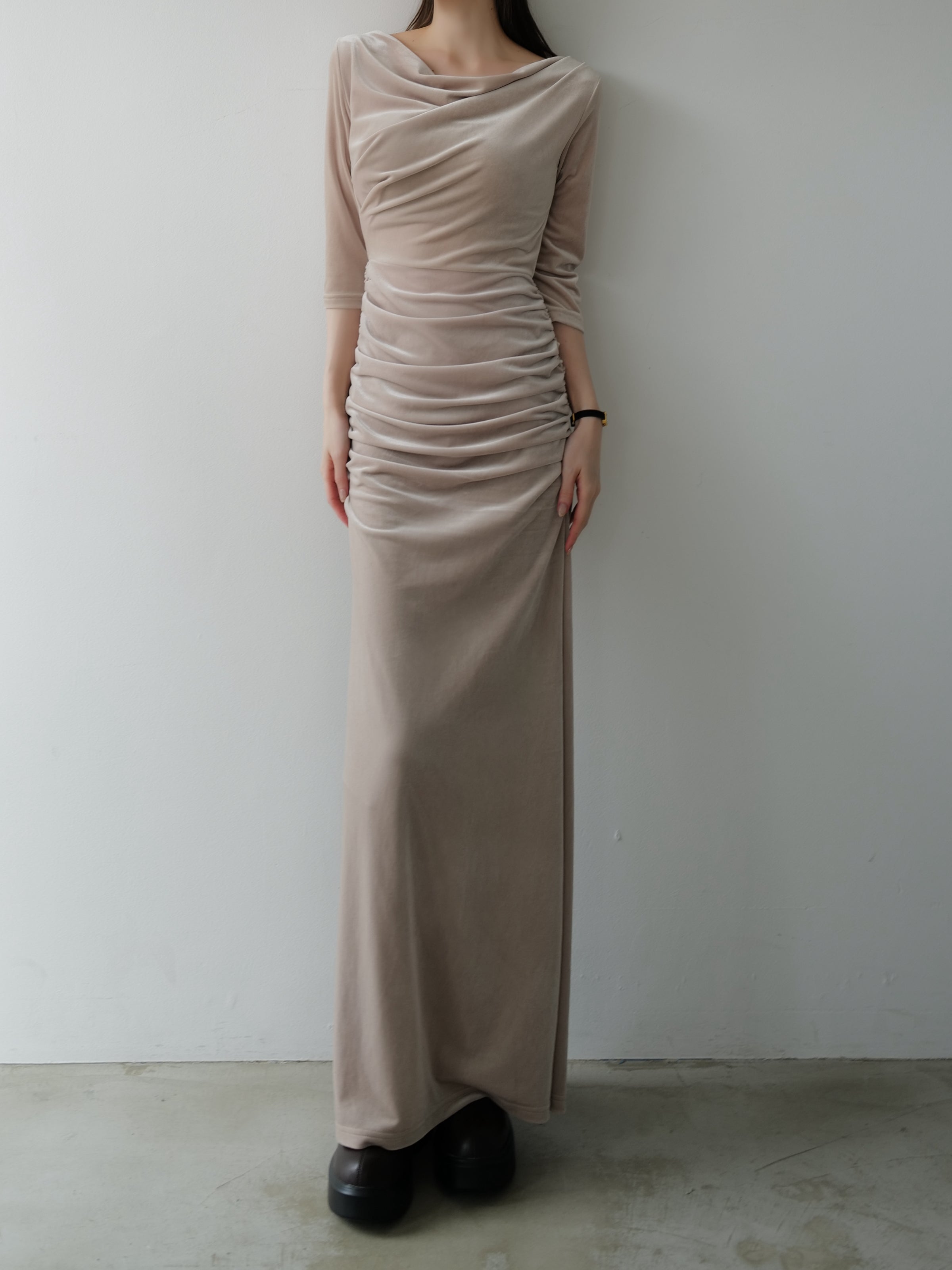 shirring drape velour dress
