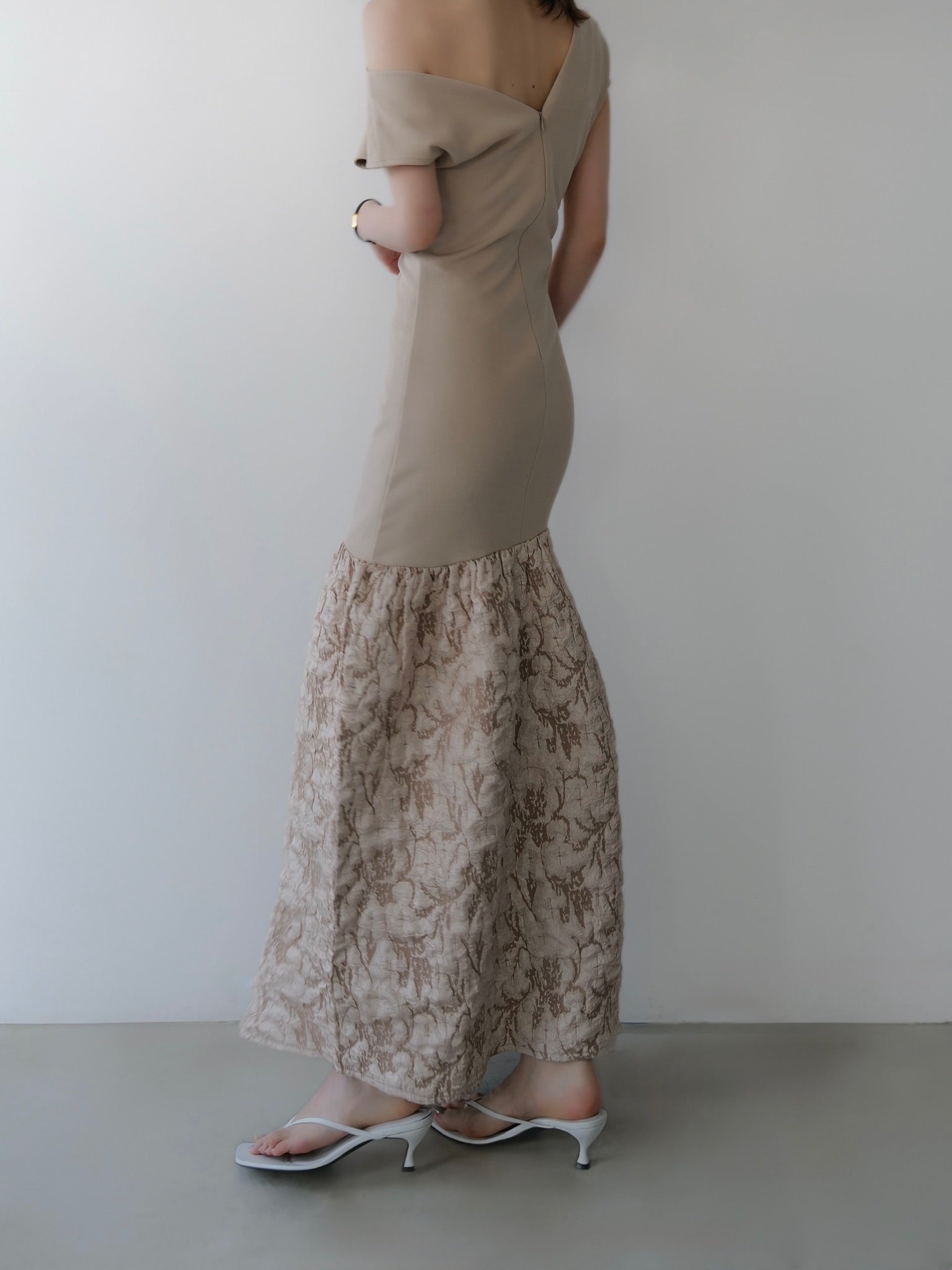 off-shoulder jacquard maxi dress