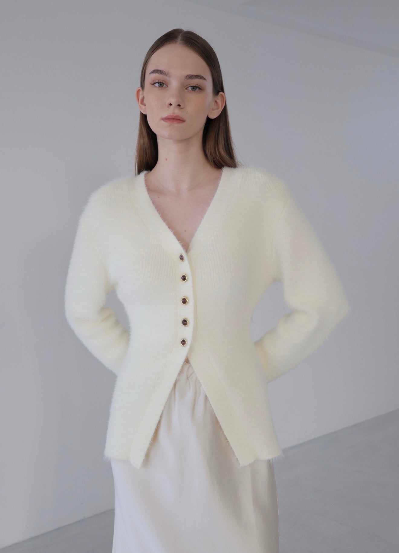 angora slim knit cardigan