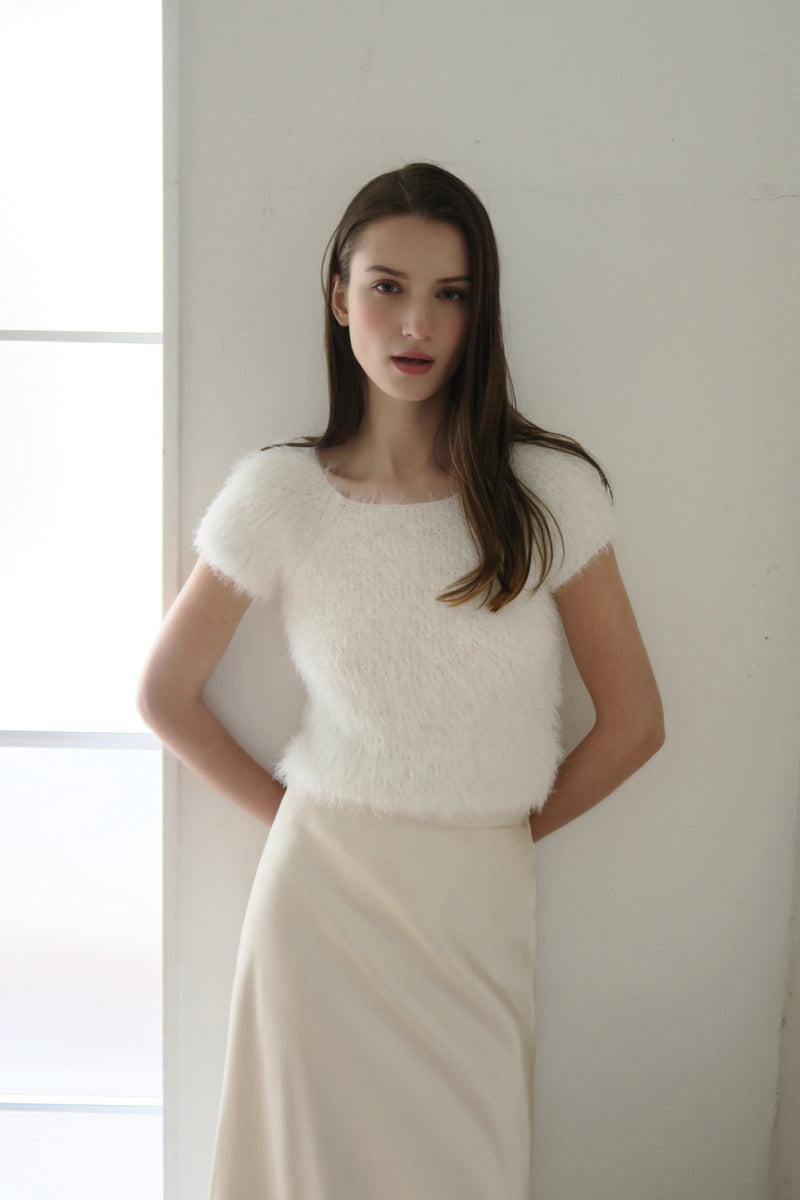 fuzzy cap sleeve top