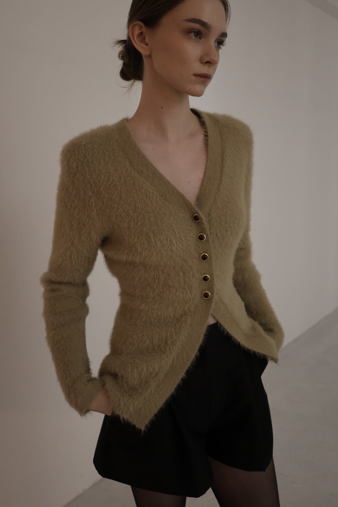 angora slim knit cardigan